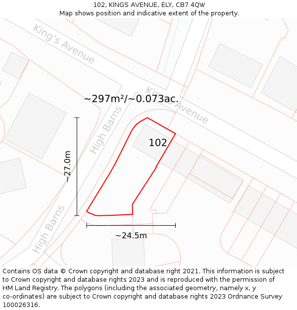 102, KINGS AVENUE, ELY, CB7 4QW: Plot and title map