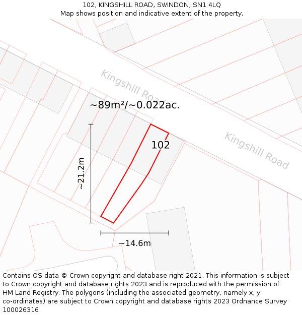 102, KINGSHILL ROAD, SWINDON, SN1 4LQ: Plot and title map