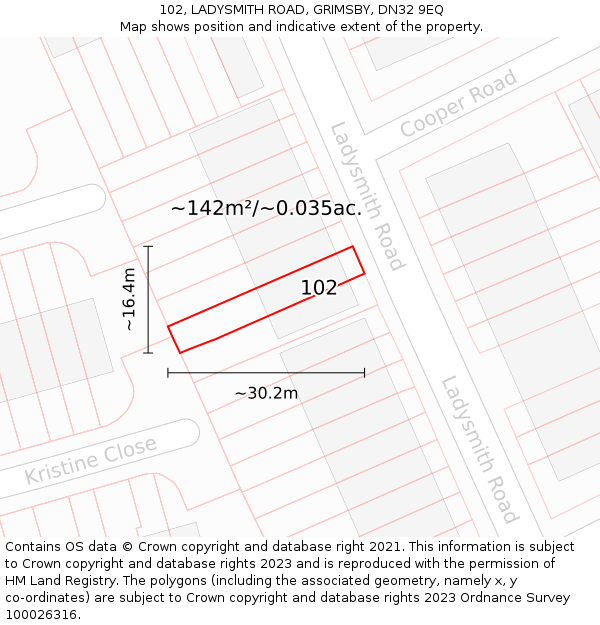 102, LADYSMITH ROAD, GRIMSBY, DN32 9EQ: Plot and title map