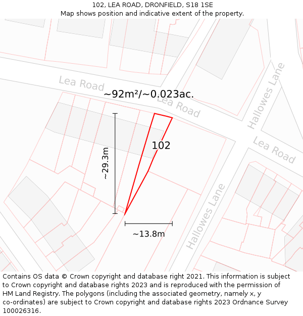 102, LEA ROAD, DRONFIELD, S18 1SE: Plot and title map
