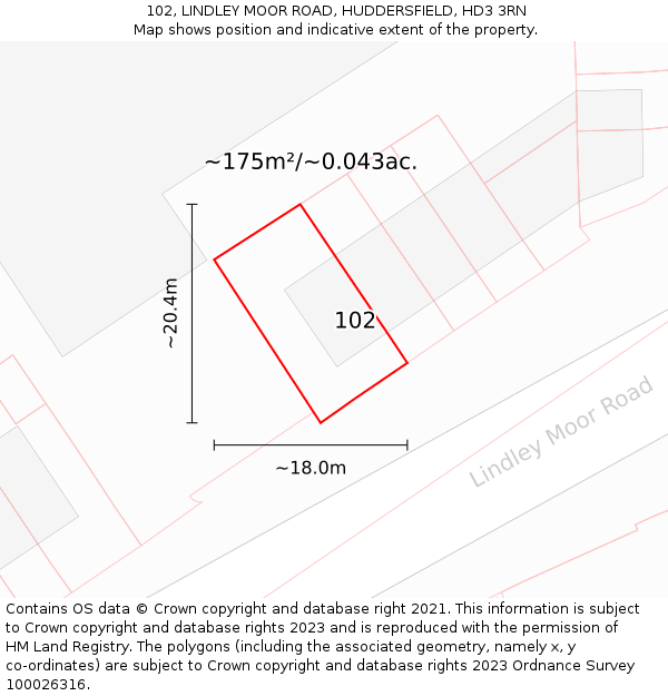 102, LINDLEY MOOR ROAD, HUDDERSFIELD, HD3 3RN: Plot and title map