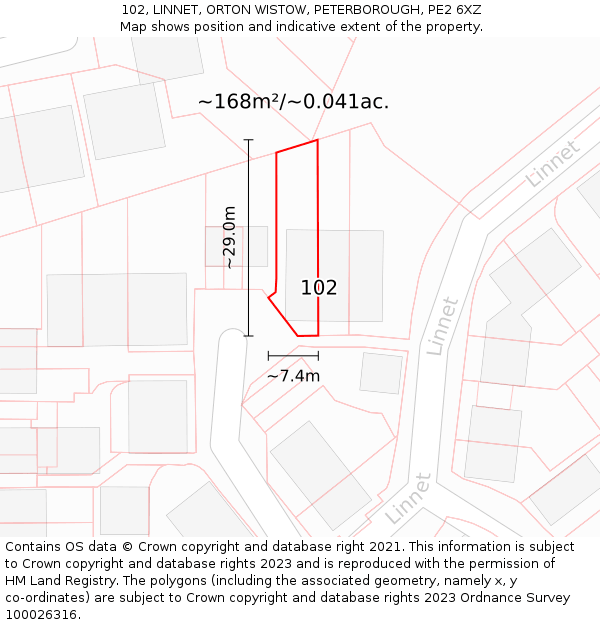 102, LINNET, ORTON WISTOW, PETERBOROUGH, PE2 6XZ: Plot and title map