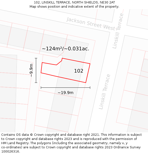 102, LINSKILL TERRACE, NORTH SHIELDS, NE30 2AT: Plot and title map