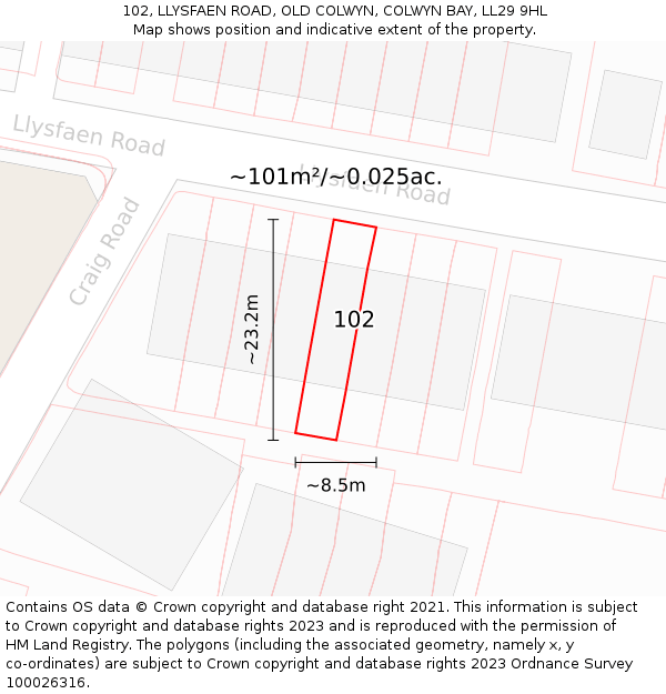 102, LLYSFAEN ROAD, OLD COLWYN, COLWYN BAY, LL29 9HL: Plot and title map