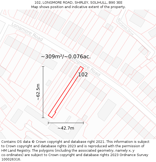 102, LONGMORE ROAD, SHIRLEY, SOLIHULL, B90 3EE: Plot and title map