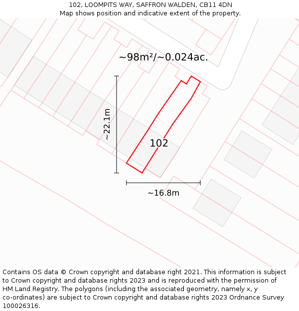 102, LOOMPITS WAY, SAFFRON WALDEN, CB11 4DN: Plot and title map