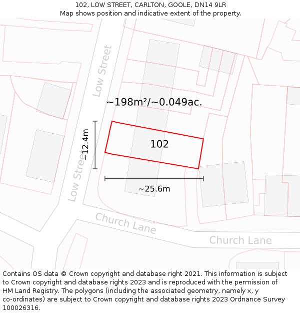 102, LOW STREET, CARLTON, GOOLE, DN14 9LR: Plot and title map