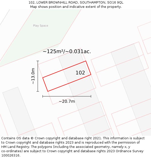 102, LOWER BROWNHILL ROAD, SOUTHAMPTON, SO16 9QL: Plot and title map