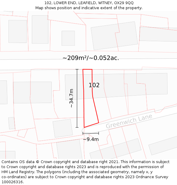102, LOWER END, LEAFIELD, WITNEY, OX29 9QQ: Plot and title map