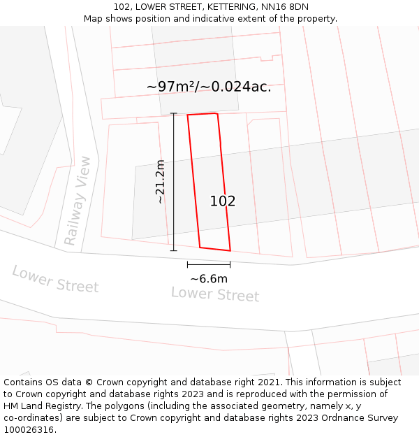 102, LOWER STREET, KETTERING, NN16 8DN: Plot and title map