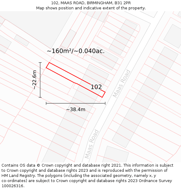 102, MAAS ROAD, BIRMINGHAM, B31 2PR: Plot and title map