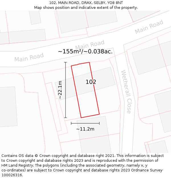 102, MAIN ROAD, DRAX, SELBY, YO8 8NT: Plot and title map