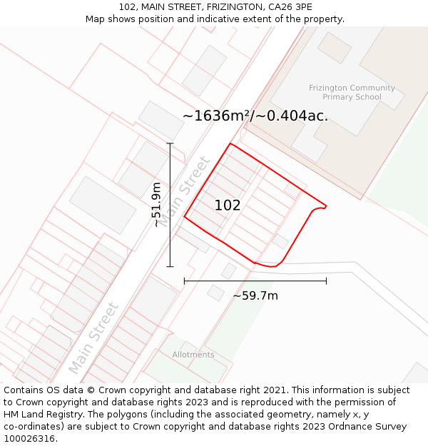102, MAIN STREET, FRIZINGTON, CA26 3PE: Plot and title map