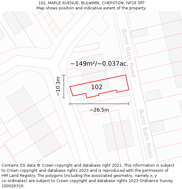 102, MAPLE AVENUE, BULWARK, CHEPSTOW, NP16 5RT: Plot and title map