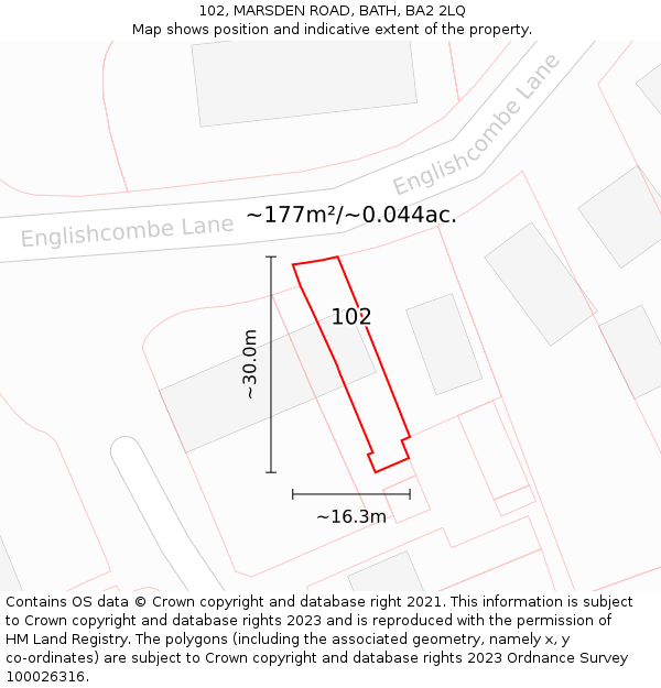 102, MARSDEN ROAD, BATH, BA2 2LQ: Plot and title map