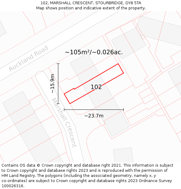 102, MARSHALL CRESCENT, STOURBRIDGE, DY8 5TA: Plot and title map