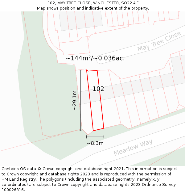 102, MAY TREE CLOSE, WINCHESTER, SO22 4JF: Plot and title map