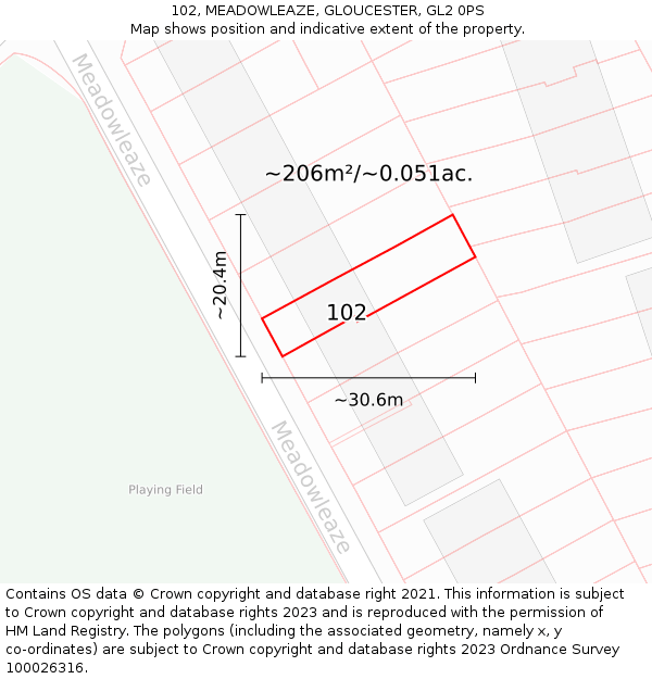 102, MEADOWLEAZE, GLOUCESTER, GL2 0PS: Plot and title map