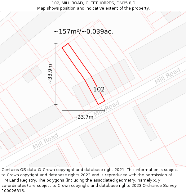 102, MILL ROAD, CLEETHORPES, DN35 8JD: Plot and title map