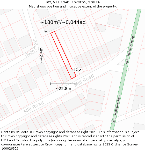 102, MILL ROAD, ROYSTON, SG8 7AJ: Plot and title map