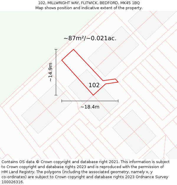 102, MILLWRIGHT WAY, FLITWICK, BEDFORD, MK45 1BQ: Plot and title map