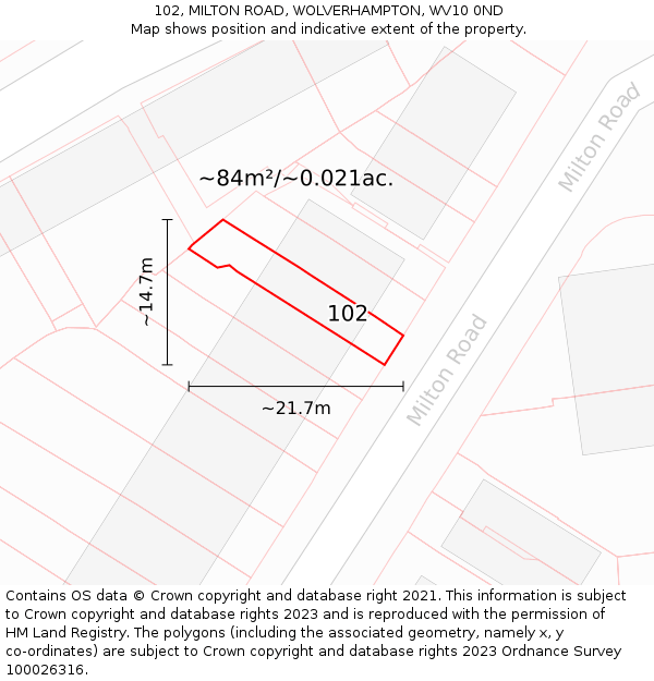 102, MILTON ROAD, WOLVERHAMPTON, WV10 0ND: Plot and title map