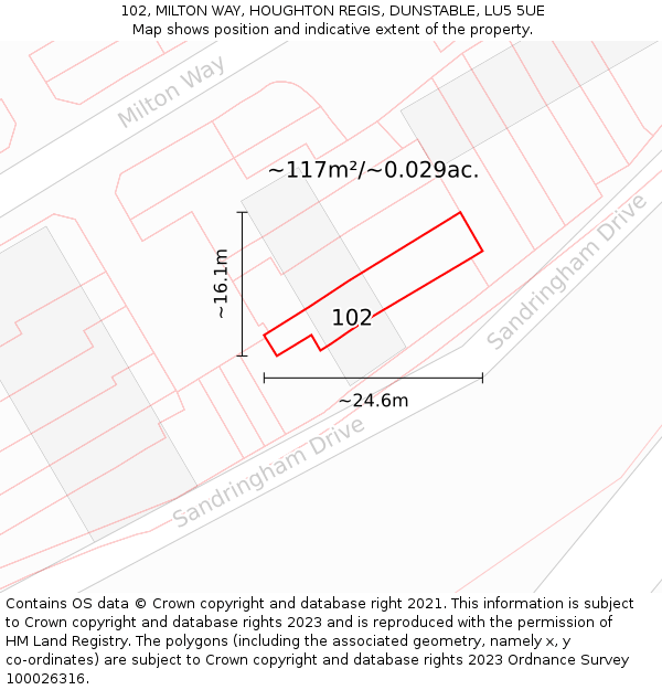 102, MILTON WAY, HOUGHTON REGIS, DUNSTABLE, LU5 5UE: Plot and title map