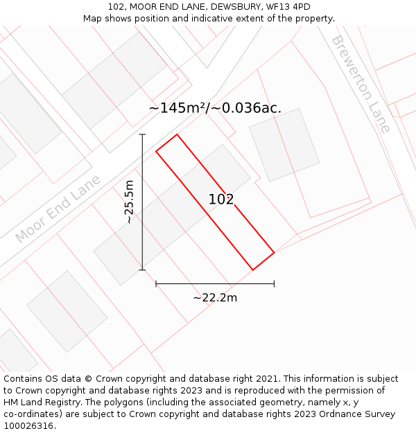 102, MOOR END LANE, DEWSBURY, WF13 4PD: Plot and title map