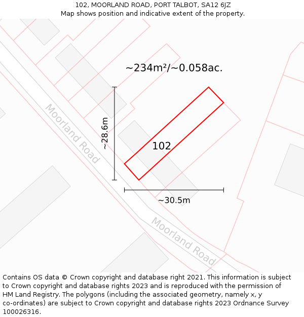 102, MOORLAND ROAD, PORT TALBOT, SA12 6JZ: Plot and title map