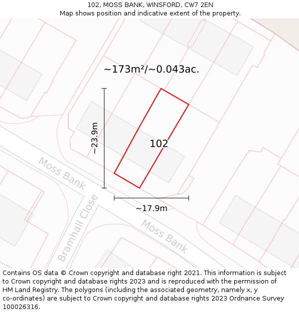 102, MOSS BANK, WINSFORD, CW7 2EN: Plot and title map