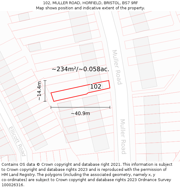102, MULLER ROAD, HORFIELD, BRISTOL, BS7 9RF: Plot and title map