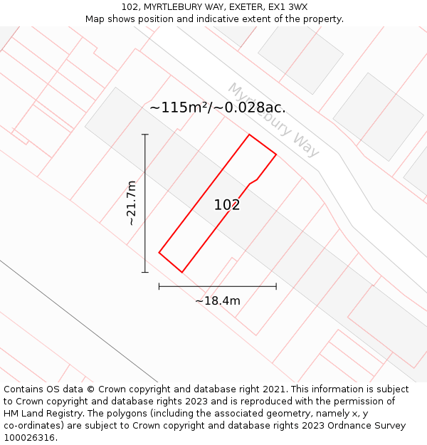 102, MYRTLEBURY WAY, EXETER, EX1 3WX: Plot and title map