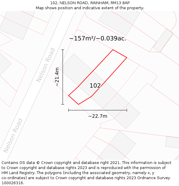 102, NELSON ROAD, RAINHAM, RM13 8AP: Plot and title map