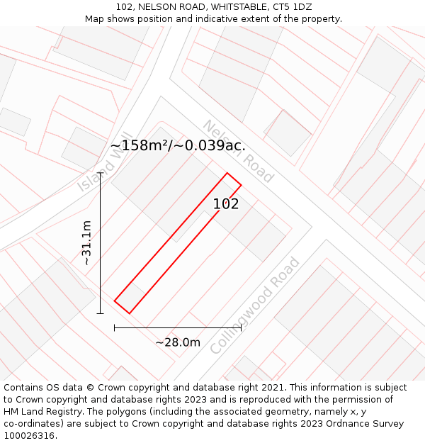 102, NELSON ROAD, WHITSTABLE, CT5 1DZ: Plot and title map