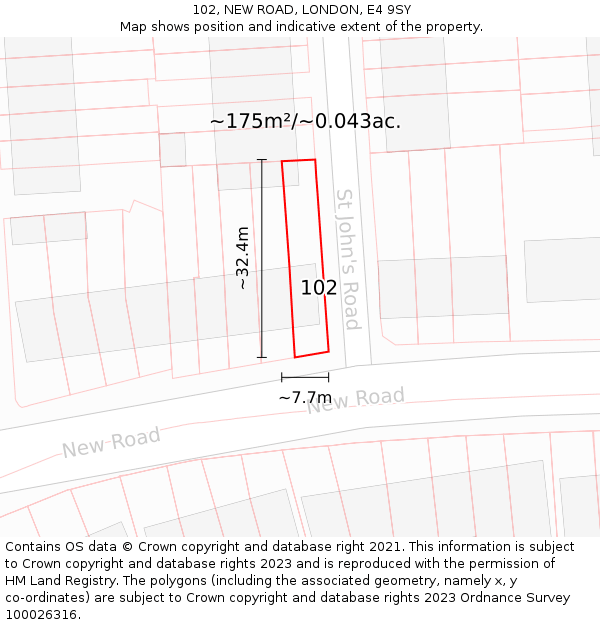102, NEW ROAD, LONDON, E4 9SY: Plot and title map