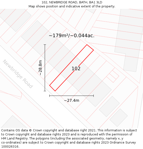 102, NEWBRIDGE ROAD, BATH, BA1 3LD: Plot and title map