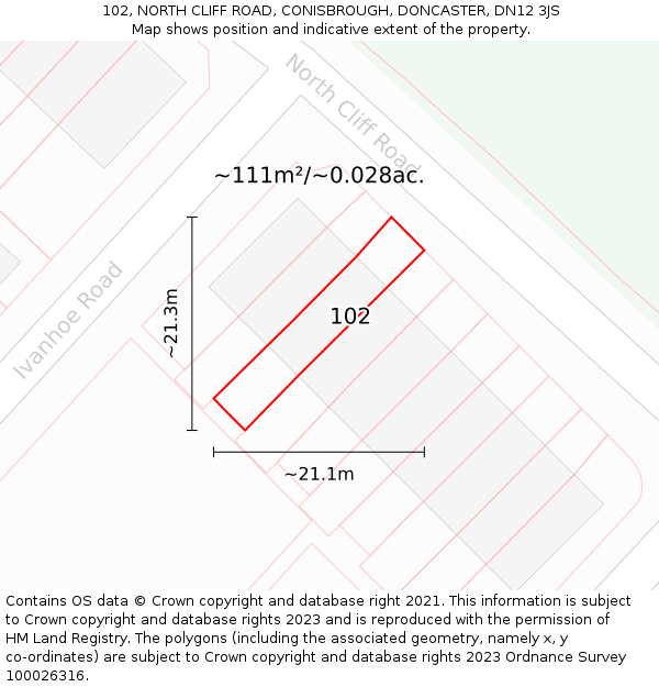 102, NORTH CLIFF ROAD, CONISBROUGH, DONCASTER, DN12 3JS: Plot and title map