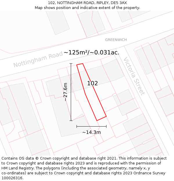 102, NOTTINGHAM ROAD, RIPLEY, DE5 3AX: Plot and title map