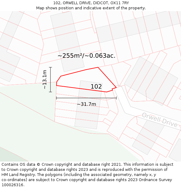 102, ORWELL DRIVE, DIDCOT, OX11 7RY: Plot and title map