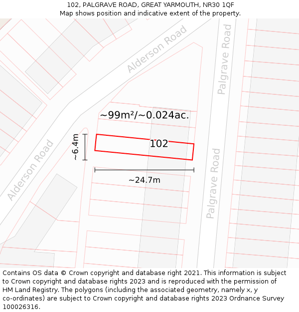 102, PALGRAVE ROAD, GREAT YARMOUTH, NR30 1QF: Plot and title map