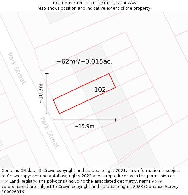 102, PARK STREET, UTTOXETER, ST14 7AW: Plot and title map