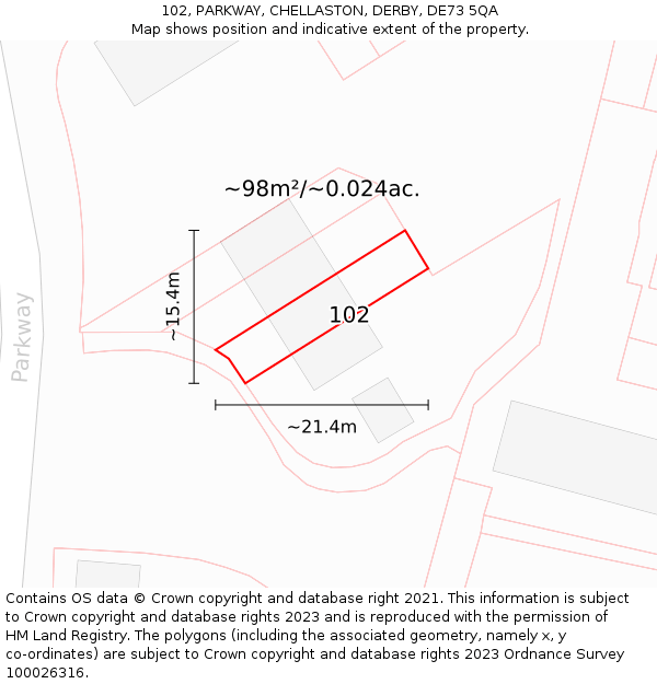 102, PARKWAY, CHELLASTON, DERBY, DE73 5QA: Plot and title map
