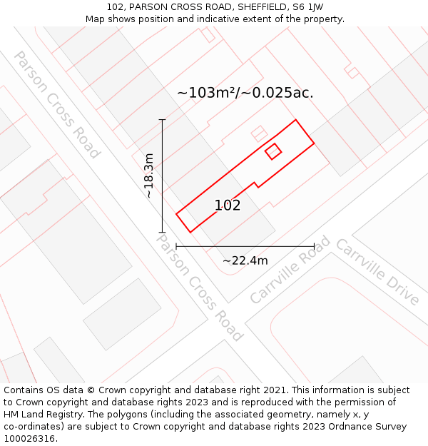 102, PARSON CROSS ROAD, SHEFFIELD, S6 1JW: Plot and title map