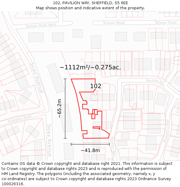 102, PAVILION WAY, SHEFFIELD, S5 6EE: Plot and title map