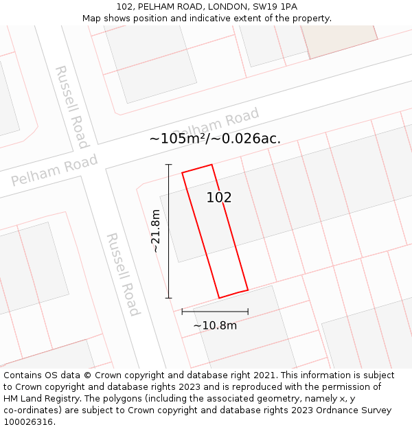 102, PELHAM ROAD, LONDON, SW19 1PA: Plot and title map