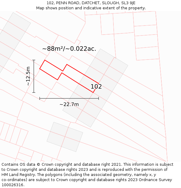 102, PENN ROAD, DATCHET, SLOUGH, SL3 9JE: Plot and title map