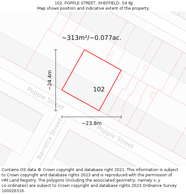 102, POPPLE STREET, SHEFFIELD, S4 8JJ: Plot and title map