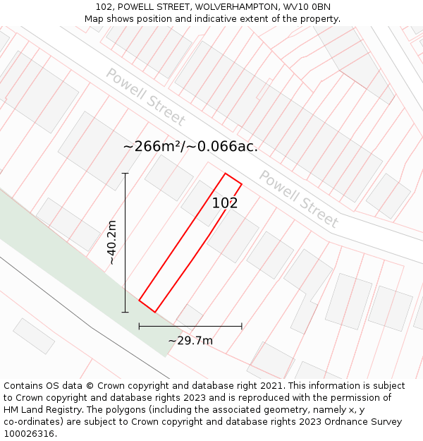 102, POWELL STREET, WOLVERHAMPTON, WV10 0BN: Plot and title map