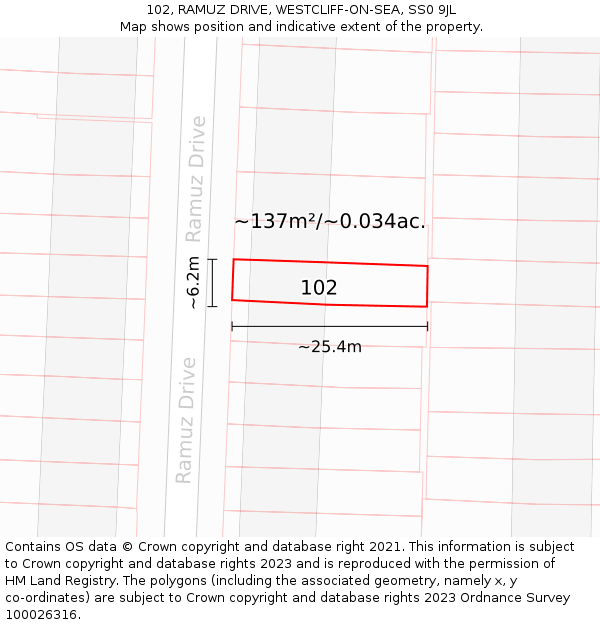 102, RAMUZ DRIVE, WESTCLIFF-ON-SEA, SS0 9JL: Plot and title map