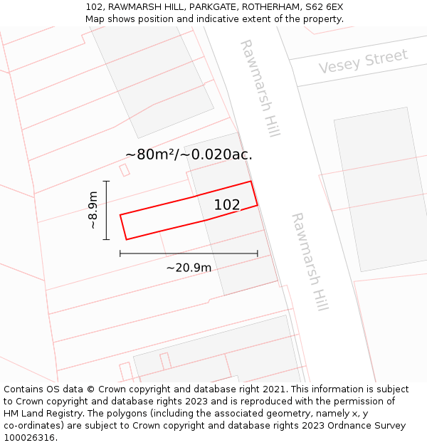 102, RAWMARSH HILL, PARKGATE, ROTHERHAM, S62 6EX: Plot and title map